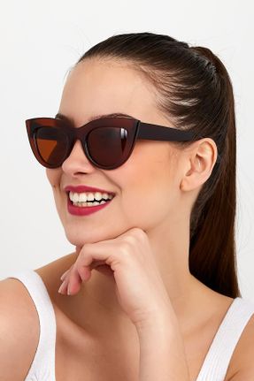 عینک آفتابی قهوه ای زنانه 52 UV400 استخوان گربه ای کد 48608696