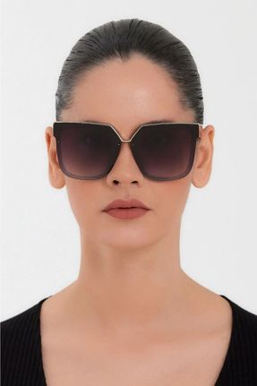 عینک آفتابی آبی زنانه 58 UV400 فلزی سایه روشن مستطیل کد 42574434