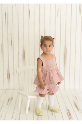 ست بالاتنه و پائین تنه صورتی بچه گانه بافت Kirazkids - کد 833563021