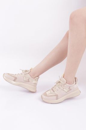 کفش اسنیکر بژ زنانه بدون بند چرم مصنوعی کد 278014010