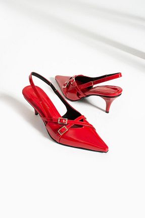 کفش پاشنه بلند کلاسیک قرمز زنانه پارچه Gökçe Shoes - کد 833715773