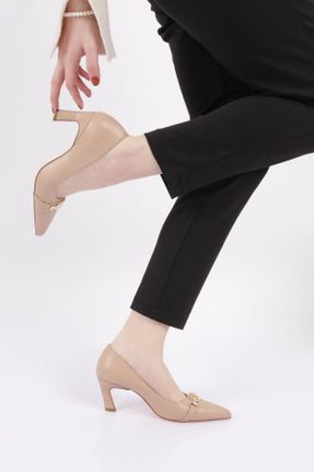 کفش پاشنه بلند کلاسیک بژ زنانه چرم مصنوعی پاشنه نازک پاشنه کوتاه ( 4 - 1 cm ) کد 277904807