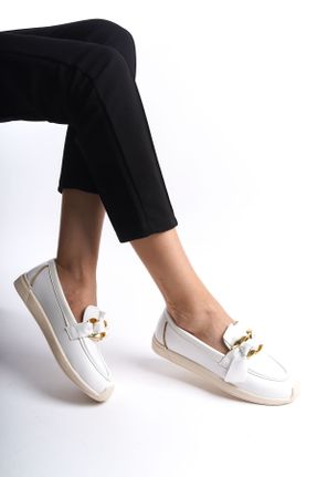 کفش لوفر سفید زنانه چرم مصنوعی پاشنه کوتاه ( 4 - 1 cm ) کد 816106422