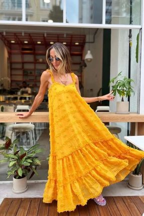لباس زرد زنانه بافتنی پلی استر طرح گلدار راحت کد 824630805