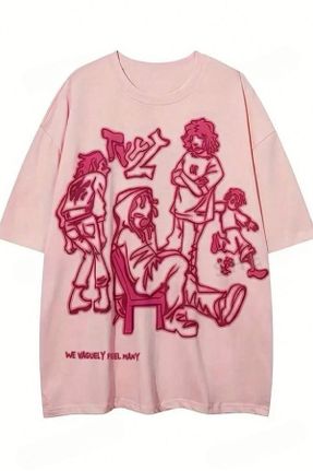 تی شرت صورتی زنانه اورسایز یقه گرد پنبه - پلی استر کد 816972007