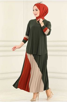 ست بالاتنه و پائین تنه حجاب خاکی زنانه Asimetrik MODAMÜNASİP - کد 675195248