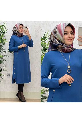 تونیک حجاب سرمه ای زنانه بافتنی azzebutik - کد 833836537