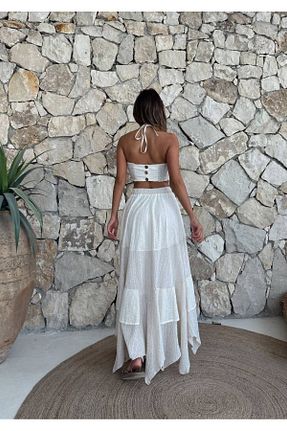 ست بالاتنه و پائین تنه سفید زنانه بافتنی Miss Beyoğlu - کد 826993439