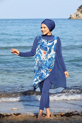 مایو حجاب سرمه ای زنانه گلدار SEBOTEKS - کد 743214339