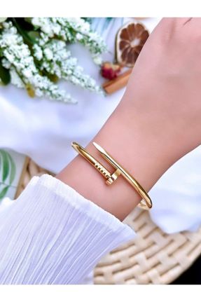 دستبند استیل طلائی زنانه روکش طلا کد 317831247