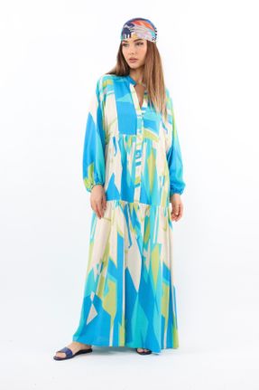لباس فیروزه ای زنانه اورسایز بافتنی ویسکون کد 833876091