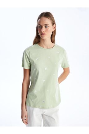 تی شرت سبز زنانه رگولار یقه گرد تکی بیسیک کد 831163677