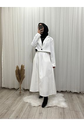 ست بالاتنه و پائین تنه حجاب سفید زنانه Blazer qarmacha - کد 829209434