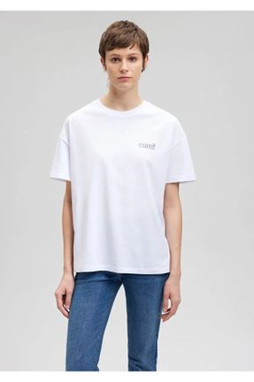 تی شرت سفید زنانه رگولار یقه گرد کد 833909095