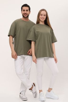 تی شرت خاکی زنانه Boyfriend یقه گرد تکی کد 120173677