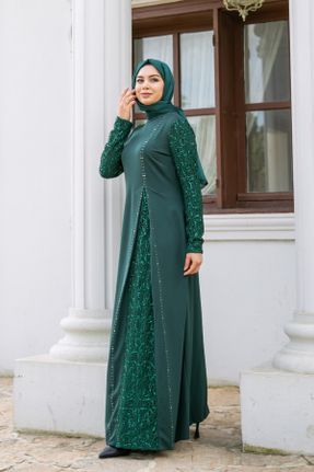 لباس مجلسی سبز زنانه یقه گرد شیفون کد 641053019