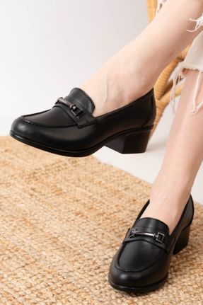 کفش کژوال مشکی زنانه چرم طبیعی پاشنه کوتاه ( 4 - 1 cm ) پاشنه ضخیم کد 809159599