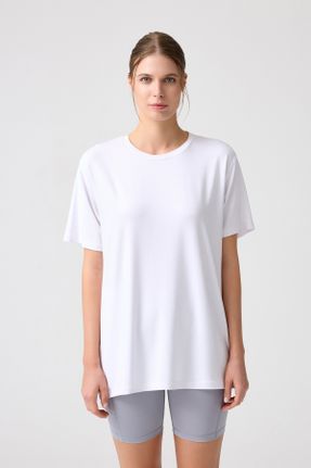 تی شرت سفید زنانه اورسایز یقه گرد کد 834016195