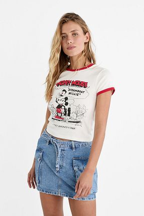 دامن آبی زنانه پنبه ای Stradivarius - کد 818228189