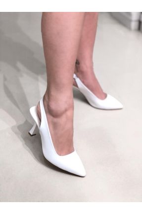 کفش پاشنه بلند کلاسیک سفید زنانه چرم مصنوعی پاشنه نازک پاشنه متوسط ( 5 - 9 cm ) کد 710974533