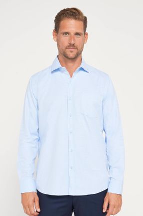 پیراهن آبی مردانه پنبه - پلی استر رگولار کد 833341364
