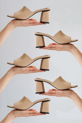 کفش پاشنه بلند کلاسیک بژ زنانه پاشنه ضخیم پاشنه متوسط ( 5 - 9 cm ) کد 819546911