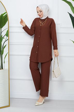 ست بالاتنه و پائین تنه حجاب قهوه ای زنانه رگولار Swana - کد 800184856