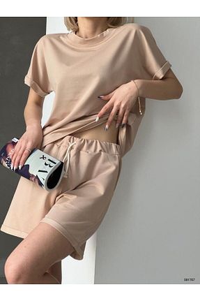 ست بالاتنه و پائین تنه بژ زنانه بافتنی CLASSY.MODA - کد 808613539