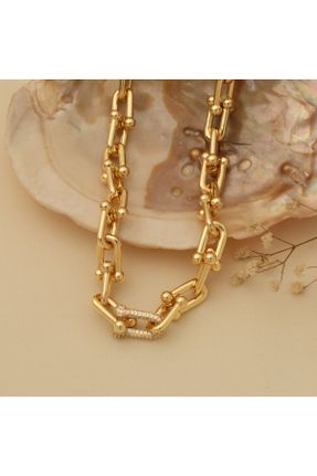 گردنبند استیل طلائی زنانه فولاد ( استیل ) کد 818329315