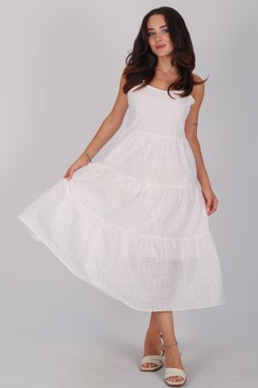 لباس سفید زنانه بافتنی رگولار بند دار کد 747712222