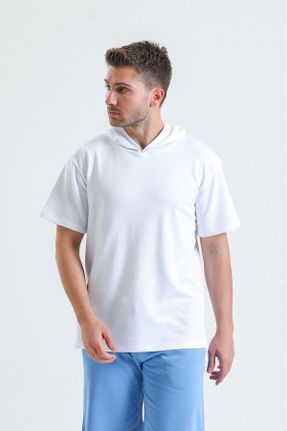 تی شرت سفید مردانه کلاه دار اورسایز پوشاک ورزشی کد 687048983