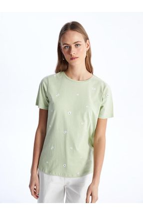 تی شرت سبز زنانه رگولار یقه گرد تکی بیسیک کد 831163677