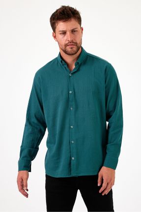 پیراهن سبز مردانه اورسایز یقه دکمه دار کد 833876089