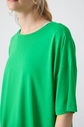 تی شرت سبز زنانه اورسایز یقه گرد مودال- پنبه تکی جوان کد 833982048