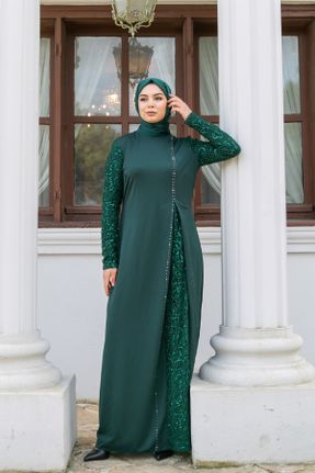 لباس مجلسی سبز زنانه یقه گرد شیفون کد 641053019