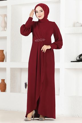 لباس مجلسی زرشکی زنانه آستین استاندارد یقه گرد کد 778296912