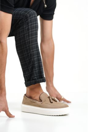 کفش لوفر قهوه ای مردانه جیر پاشنه کوتاه ( 4 - 1 cm ) کد 669848793