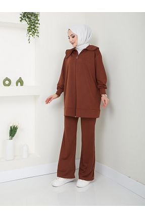 ست بالاتنه و پائین تنه حجاب قهوه ای زنانه رگولار VOLT CLOTHİNG - کد 834032498