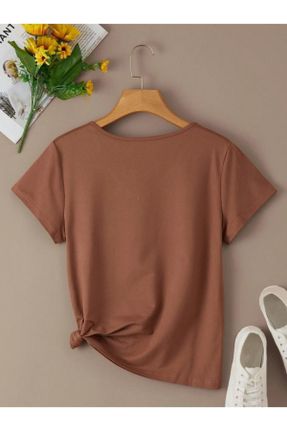 تی شرت قهوه ای زنانه رگولار یقه هفت پنبه (نخی) کد 802124783