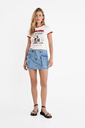 دامن آبی زنانه پنبه ای Stradivarius - کد 818228189