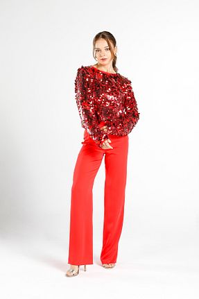 شلوار پارچه ای قرمز زنانه سایز اورجینال Mi Sueno - کد 834037236