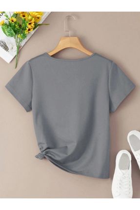 تی شرت طوسی زنانه رگولار یقه هفت پنبه (نخی) کد 802124626