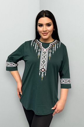 بلوز سبز زنانه سایز بزرگ پنبه (نخی) کد 833728321