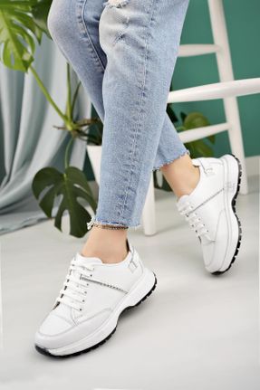 کفش اسنیکر سفید زنانه چرم طبیعی بند دار چرم طبیعی کد 833740490