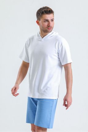 تی شرت سفید مردانه اورسایز کلاه دار پوشاک ورزشی کد 687048983