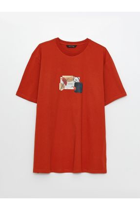 تی شرت نارنجی مردانه رگولار یقه گرد تکی کد 679317021