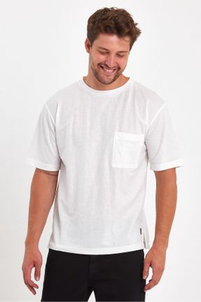 تی شرت سفید مردانه رگولار یقه گرد جوان کد 746364352