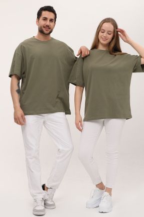 تی شرت خاکی زنانه Boyfriend یقه گرد تکی کد 120173677