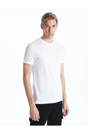 تی شرت سفید مردانه یقه گرد اسلیم فیت کد 818390688