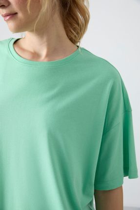 تی شرت سبز زنانه اورسایز یقه گرد مودال- پنبه تکی جوان کد 830228854